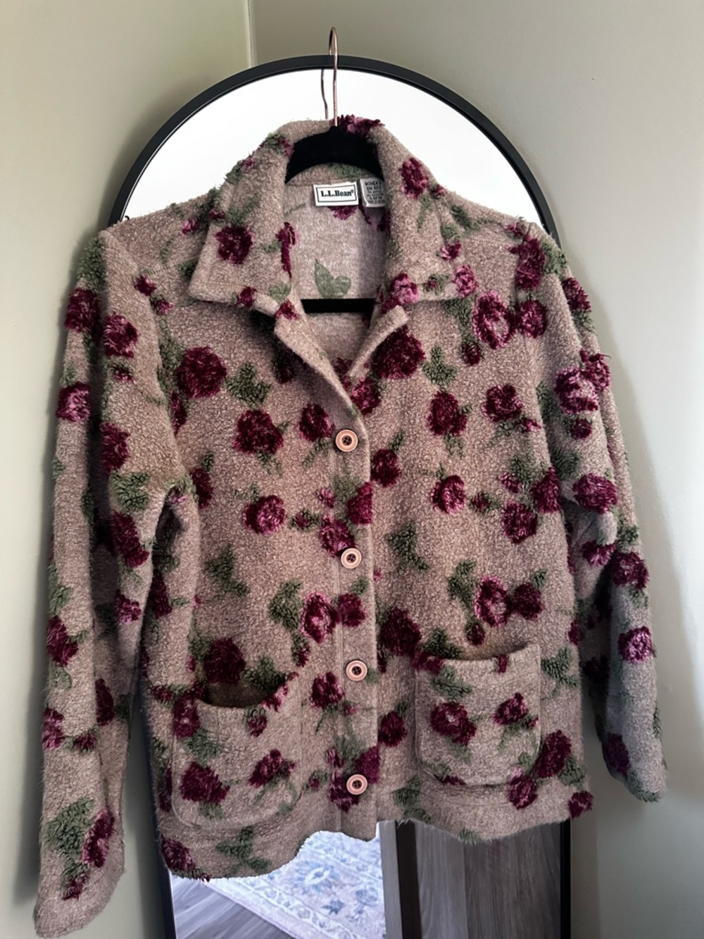 L.L. Bean Women's Floral Sherpa Button-Up Jacket